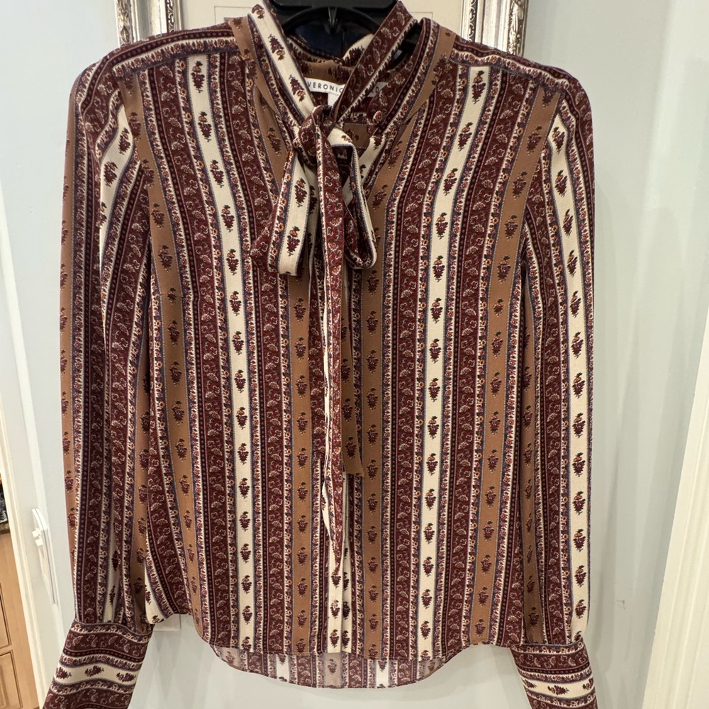 Veronica Beard Brown and Cream Striped Blouse